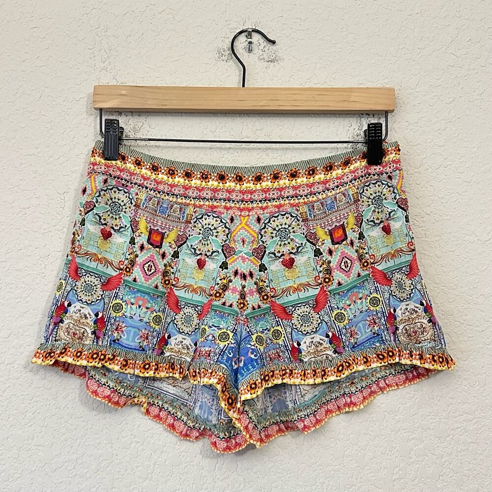 CAMILLA Shorts Multicolor Allover Print Silk Studded Embellished Boho